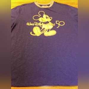 Walt Disney Blue & Gold Mickey Mouse Ringer 50th Anniversary T-Shirt Size Large